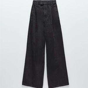 ZARA pleated wide leg denim pants JEANS
